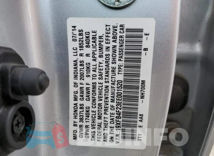 19XFB4F23EE001520 Photo# 13