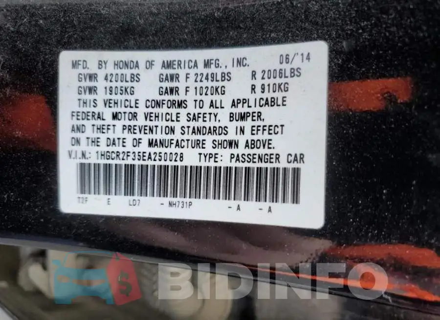 1HGCR2F35EA250028 Photo# 13