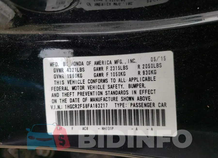 1HGCR2F58FA183217 Photo# 12