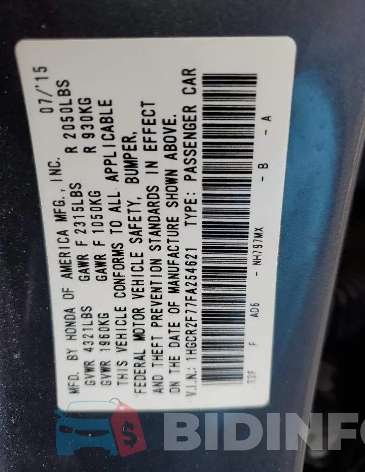 1HGCR2F77FA254621 Photo# 12