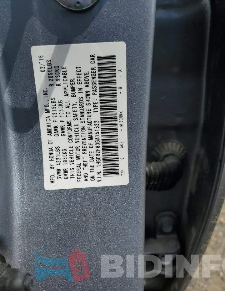 1HGCR2F83GA151822 Photo# 12