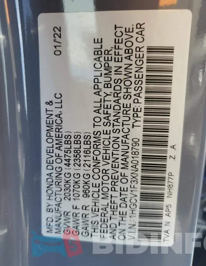 1HGCV1F3XNA018790 Photo# 12
