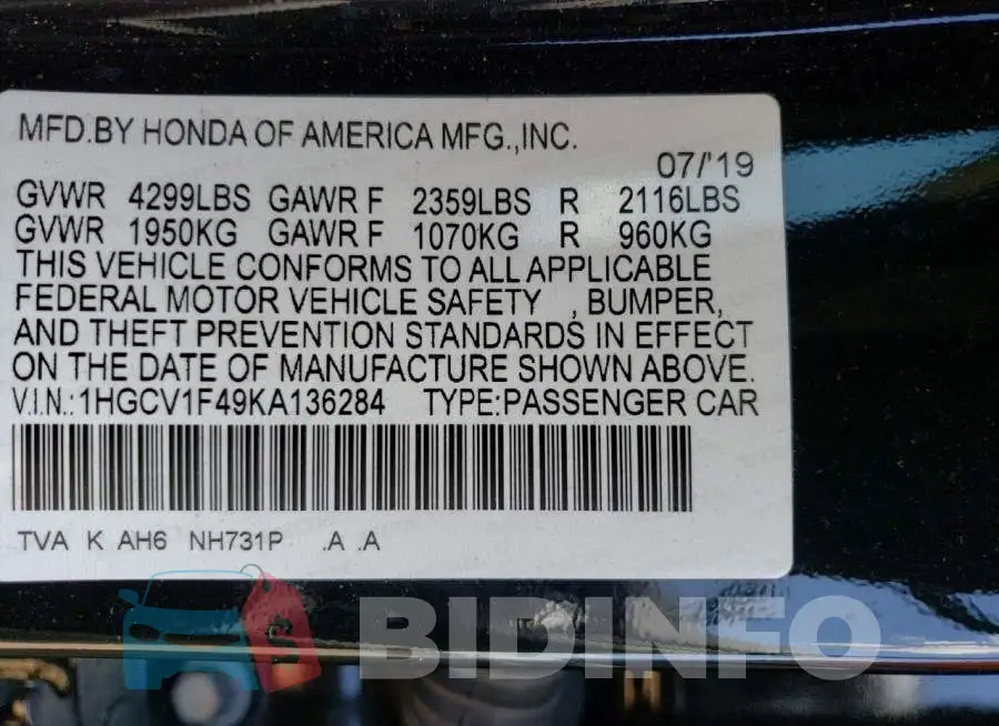 1HGCV1F49KA136284 Photo# 12