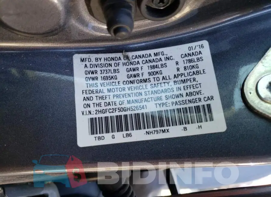 2HGFC2F50GH526541 Photo# 13