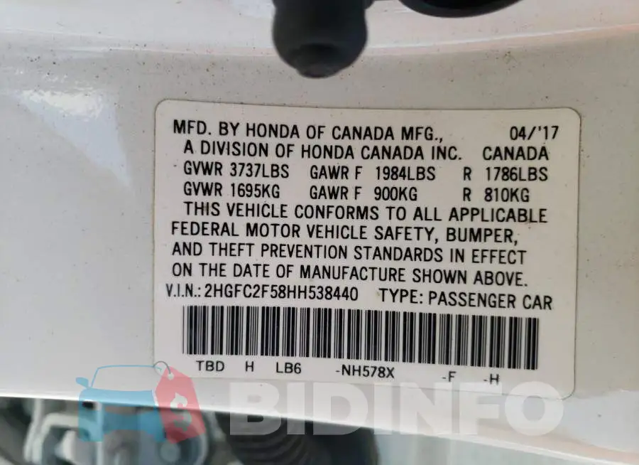2HGFC2F58HH538440 Photo# 13