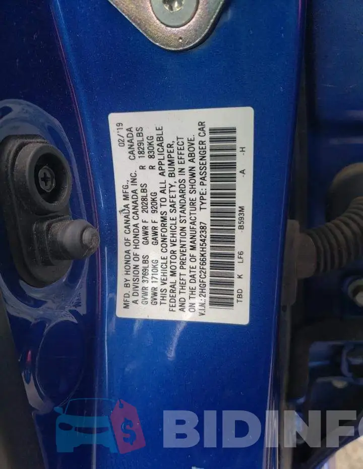 2HGFC2F66KH542387 Photo# 12