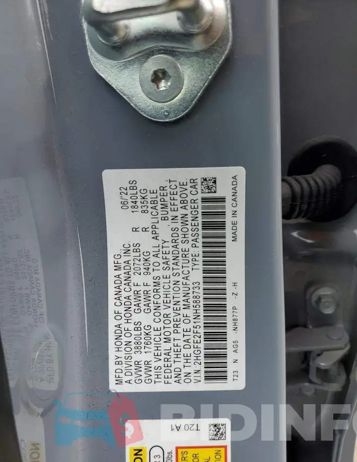 2HGFE2F51NH588733 Photo# 12