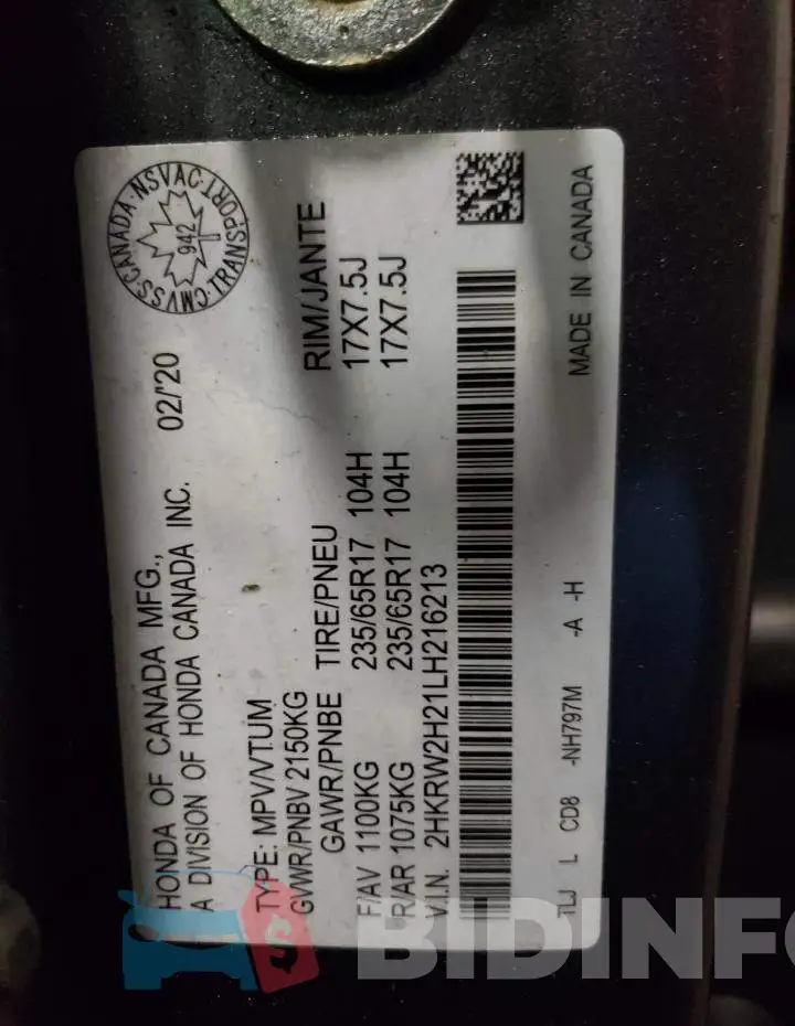 2HKRW2H21LH216213 Photo# 13