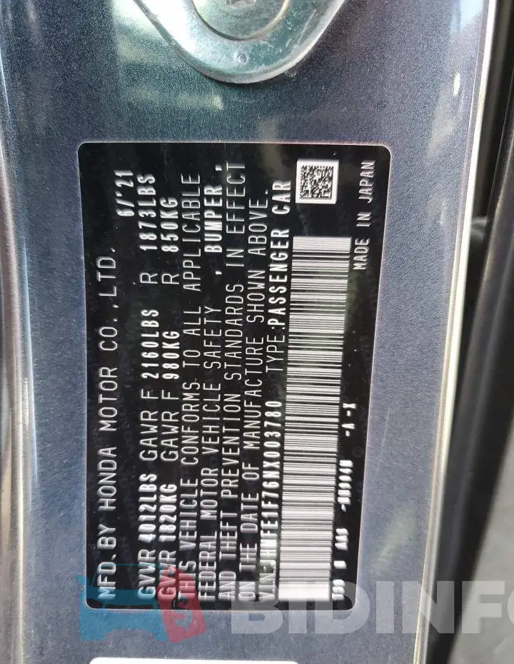 JHMFE1F76NX003780 Photo# 13