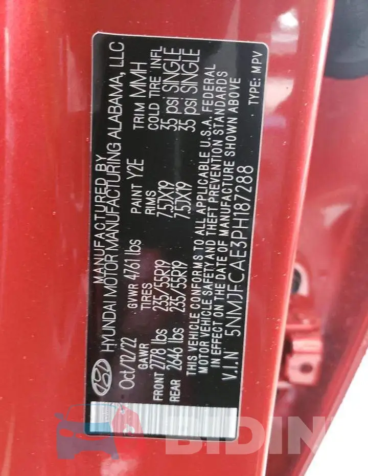5NMJFCAE3PH187288 Photo# 13