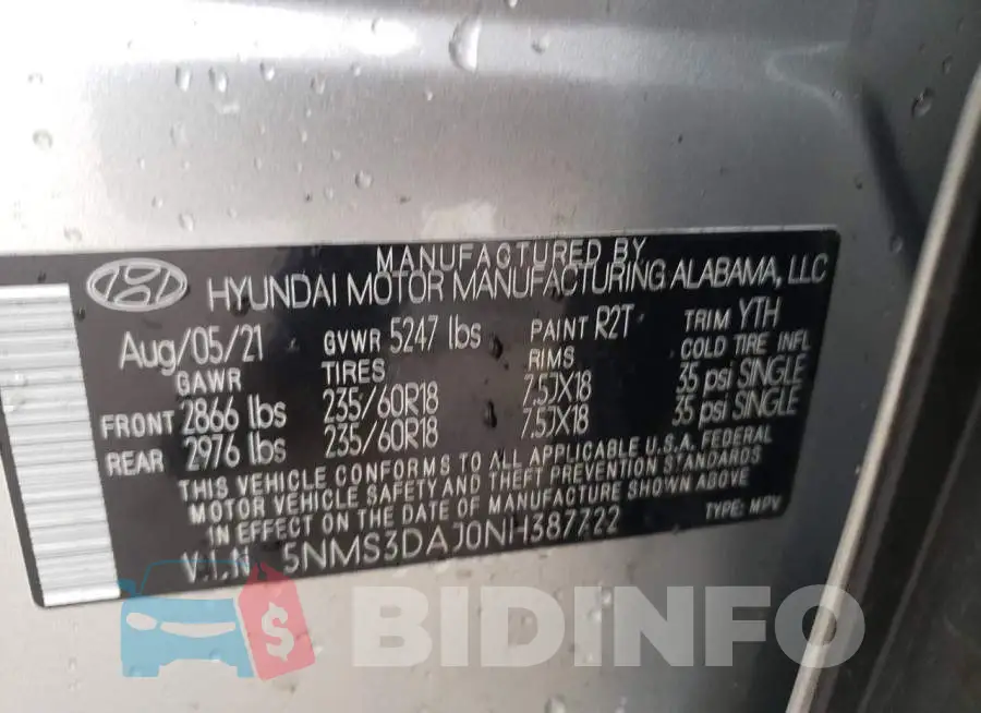 5NMS3DAJ0NH387722 Photo# 13
