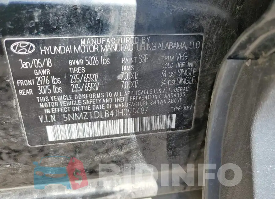 5NMZTDLB4JH095487 Photo# 12