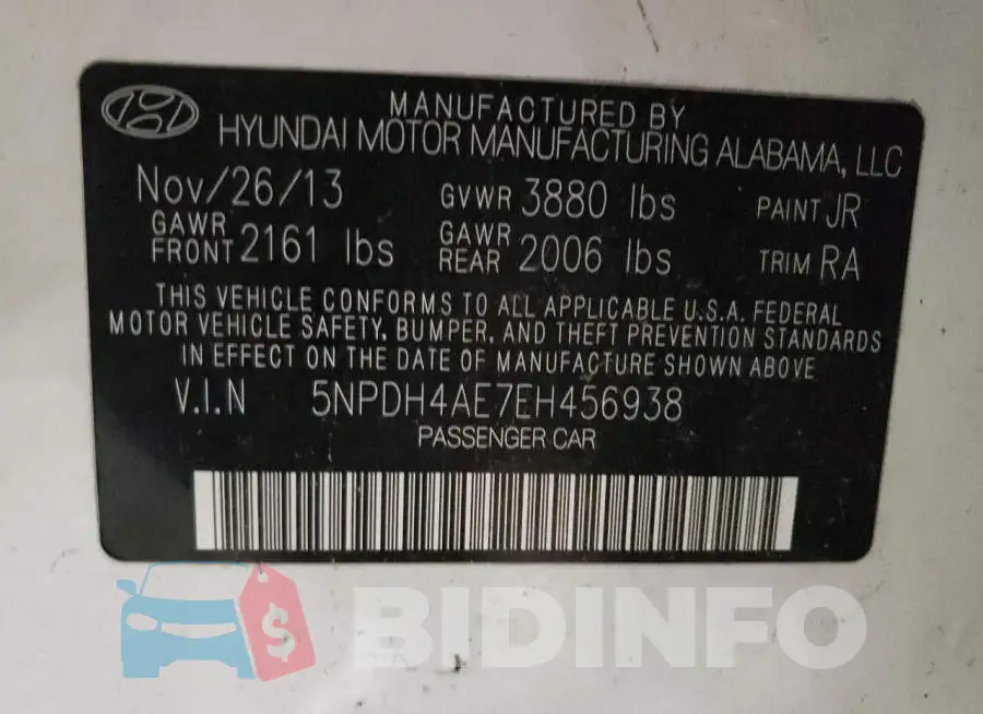5NPDH4AE7EH456938 Photo# 12
