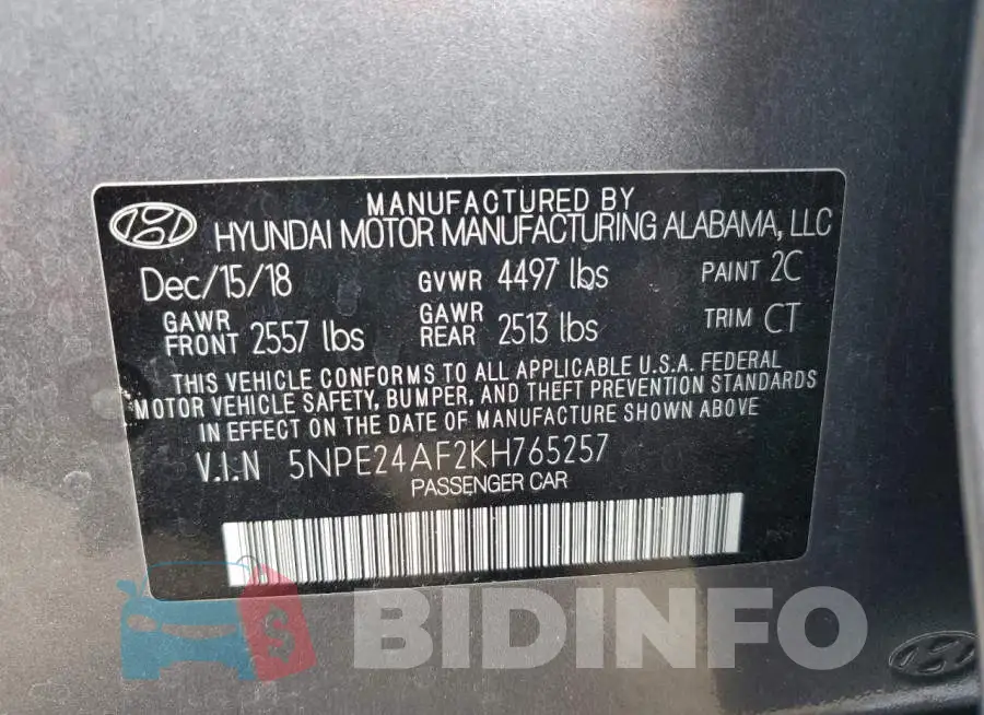 5NPE24AF2KH765257 Photo# 12