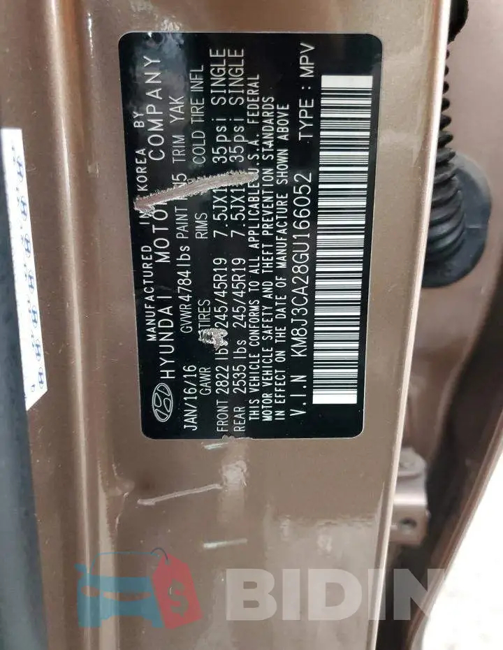 KM8J3CA28GU166052 Photo# 13