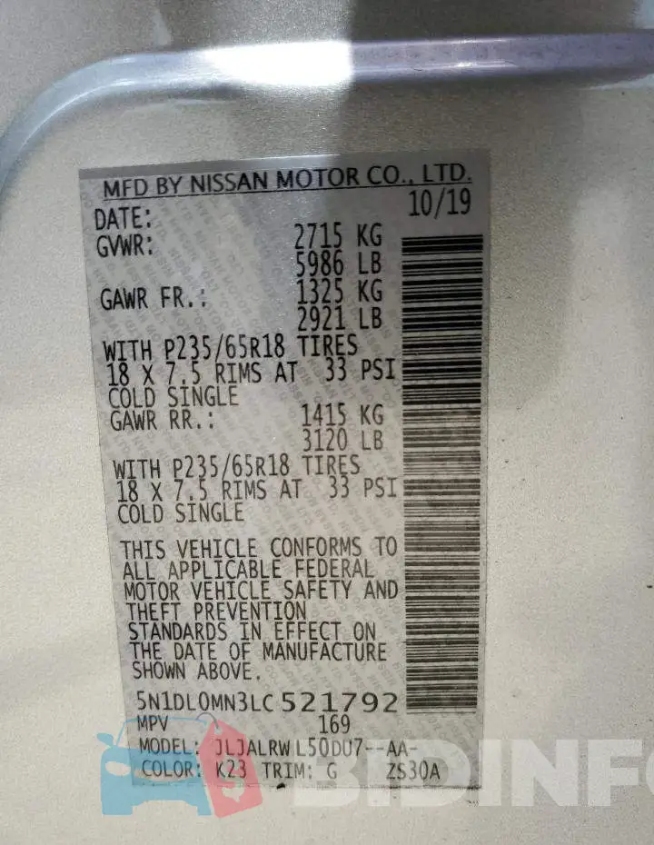 5N1DL0MN3LC521792 Photo# 14