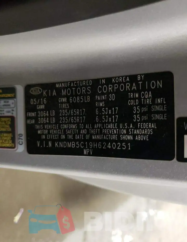 KNDMB5C19H6240251 Photo# 13