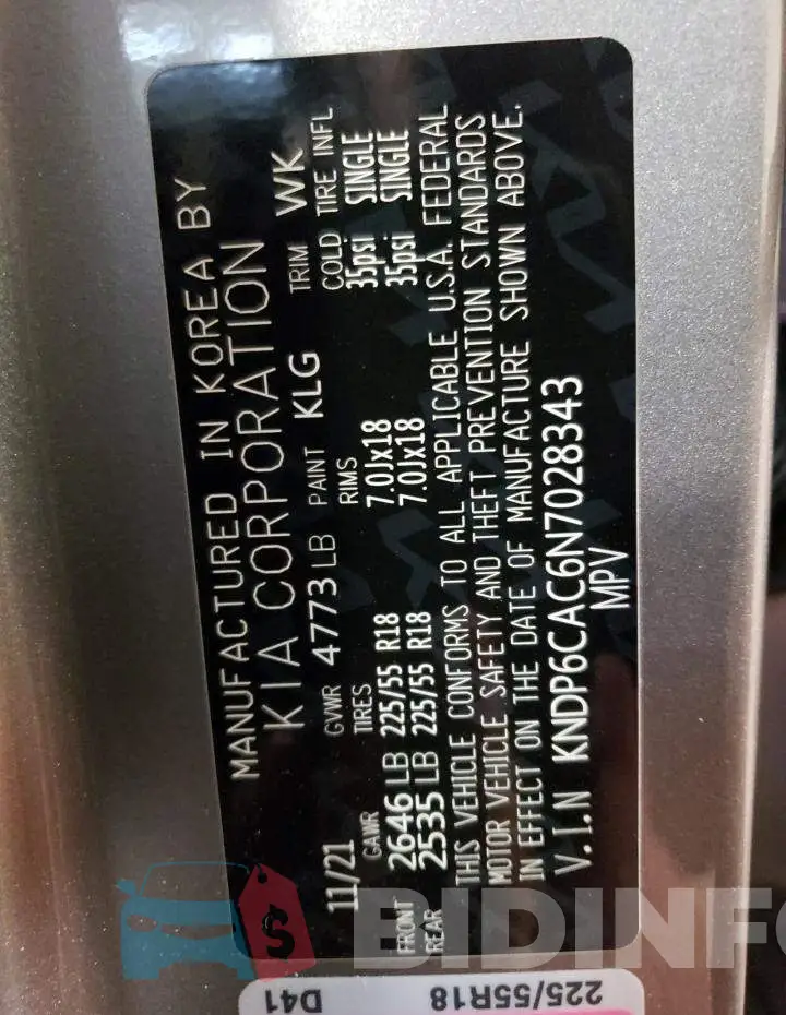 KNDP6CAC6N7028343 Photo# 13