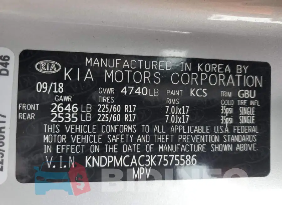 KNDPMCAC3K7575586 Photo# 13