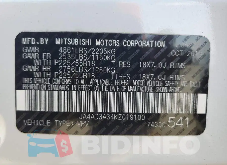 JA4AD3A34KZ019100 Photo# 13