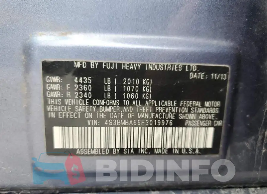 4S3BMBA66E3019976 Photo# 13