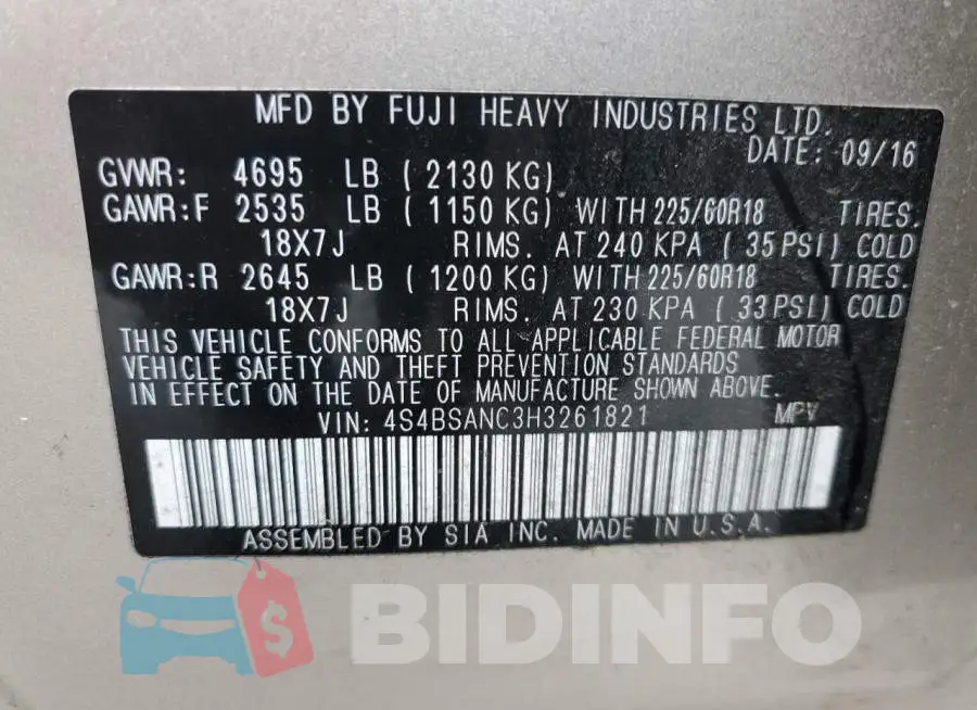 4S4BSANC3H3261821 Photo# 14