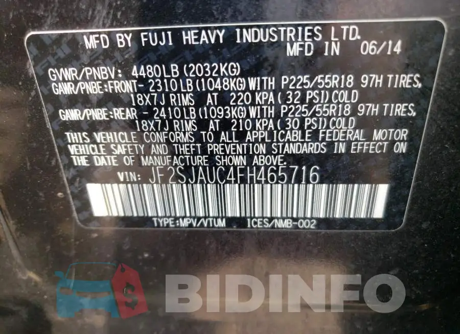 JF2SJAUC4FH465716 Photo# 14