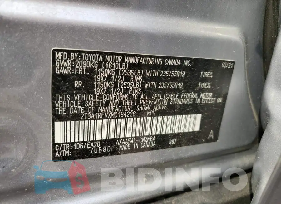 2T3A1RFVXMC184228 Photo# 13