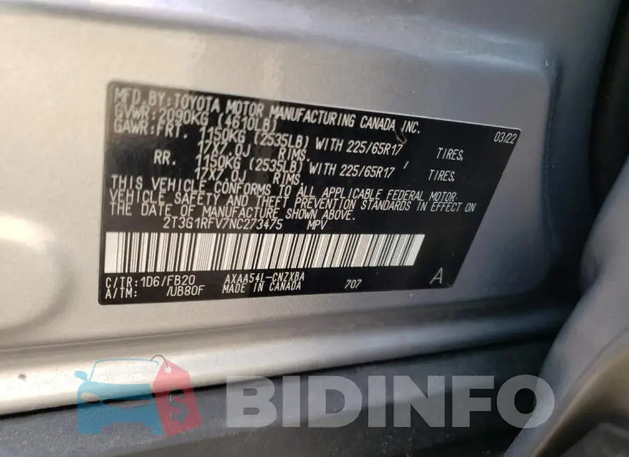 2T3G1RFV7NC273475 Photo# 13