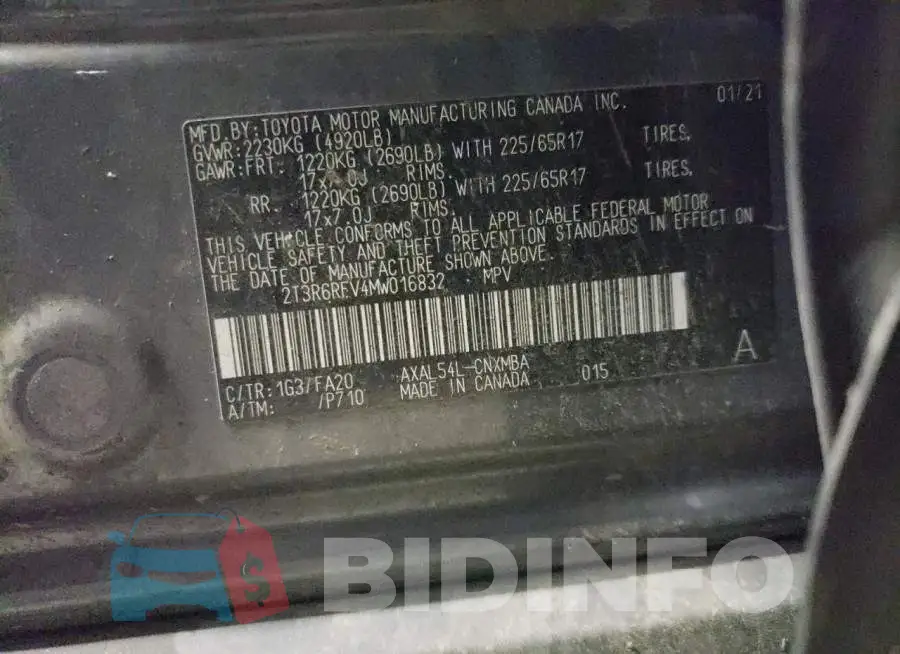 2T3R6RFV4MW016832 Photo# 13