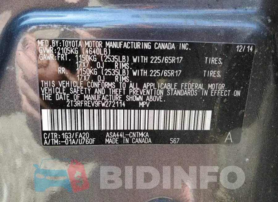 2T3RFREV9FW272114 Photo# 13