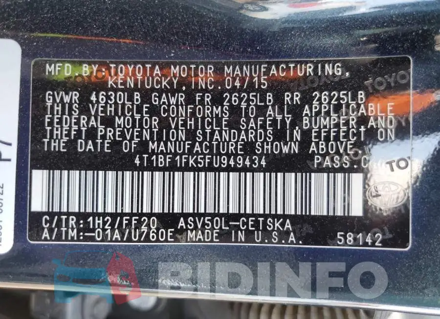 4T1BF1FK5FU949434 Photo# 12
