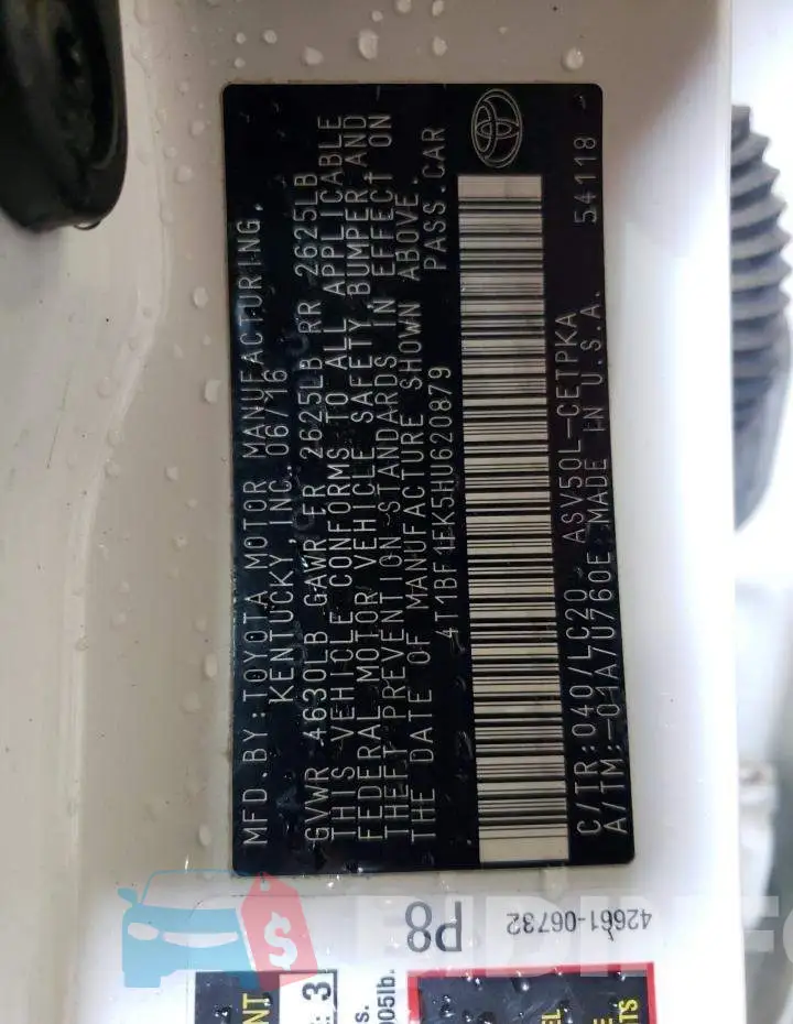 4T1BF1FK5HU620879 Photo# 12