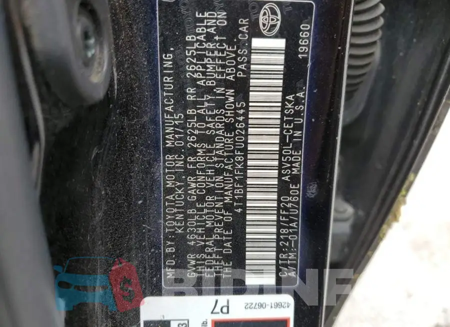 4T1BF1FK8FU026445 Photo# 12