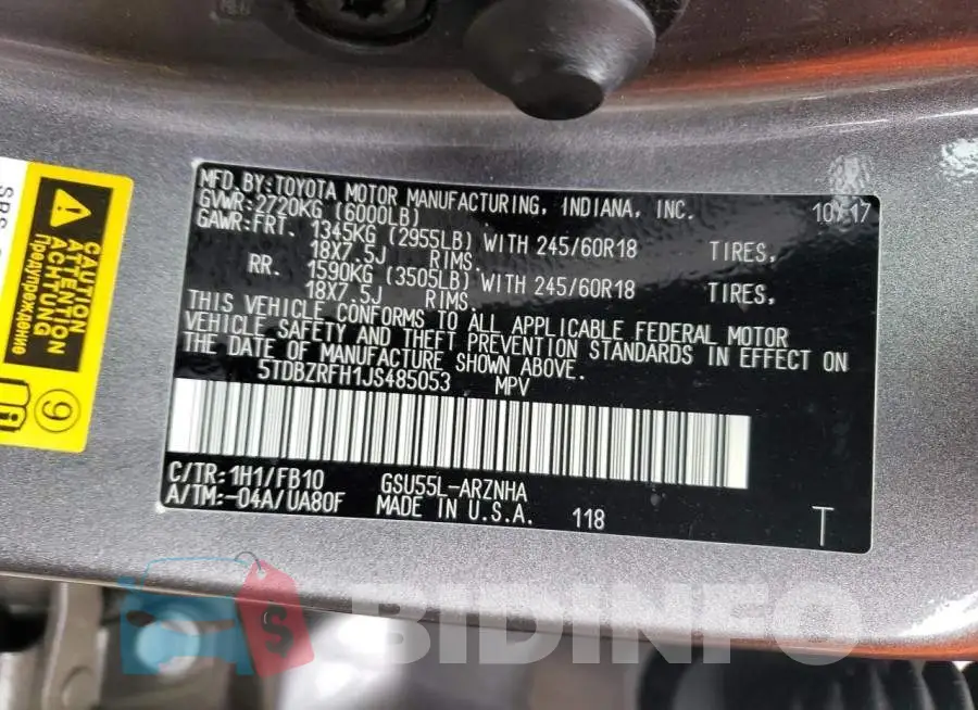 5TDBZRFH1JS485053 Photo# 13