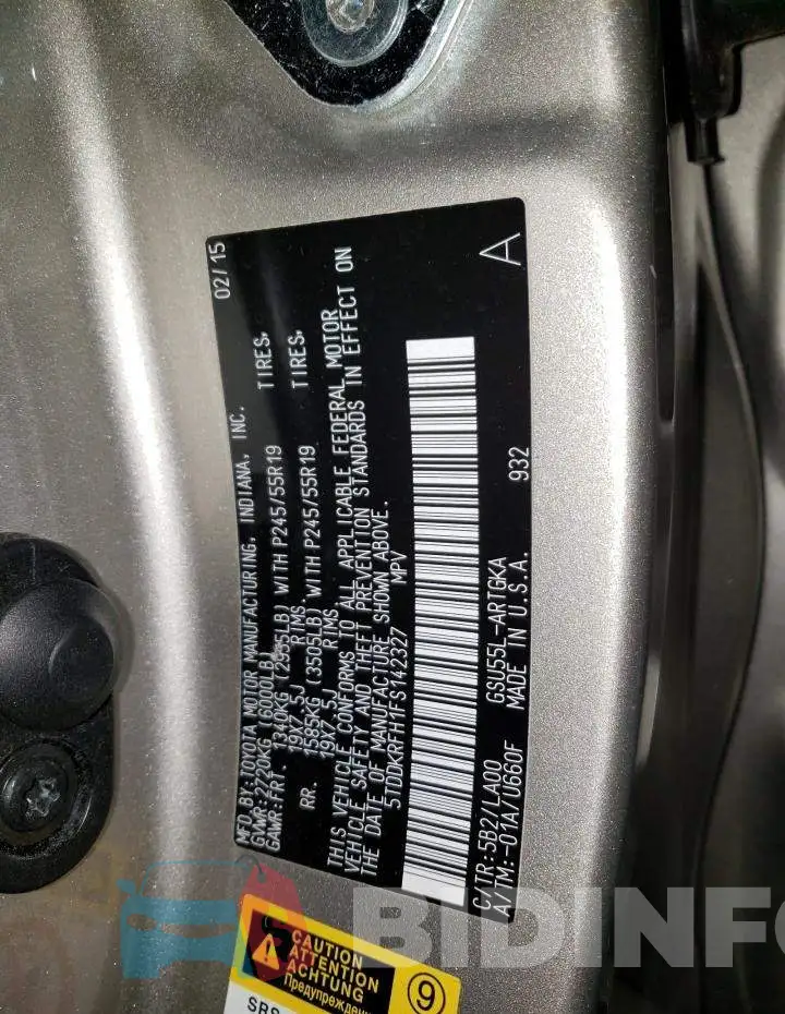 5TDDKRFH1FS142327 Photo# 13