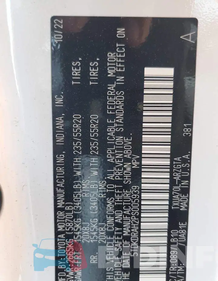 5TDKDRAH2PS005939 Photo# 14