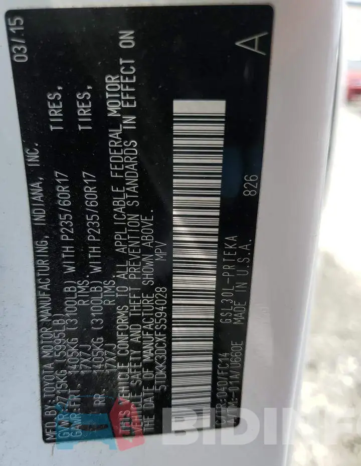 5TDKK3DCXFS594028 Photo# 12