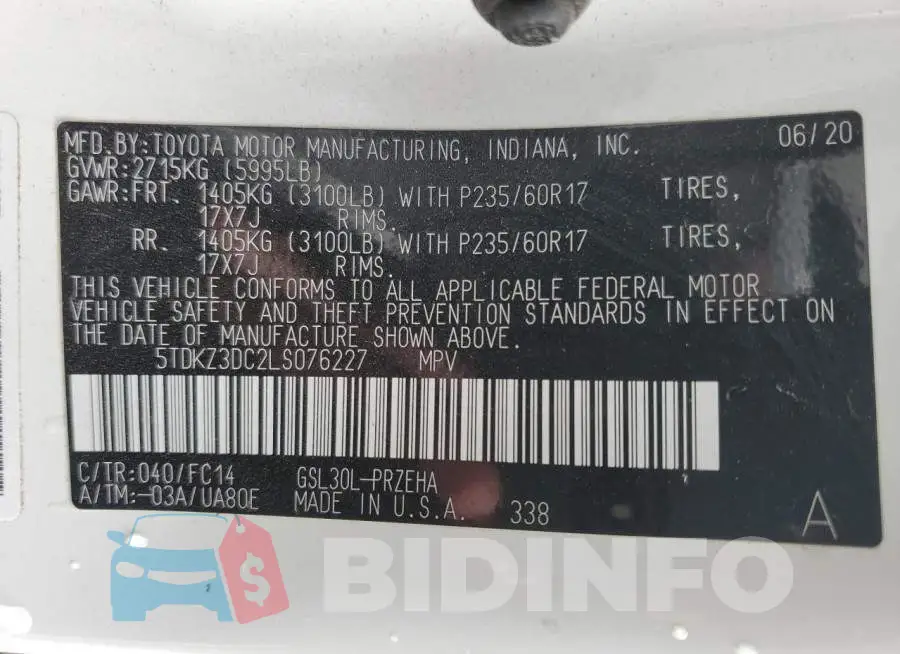 5TDKZ3DC2LS076227 Photo# 13