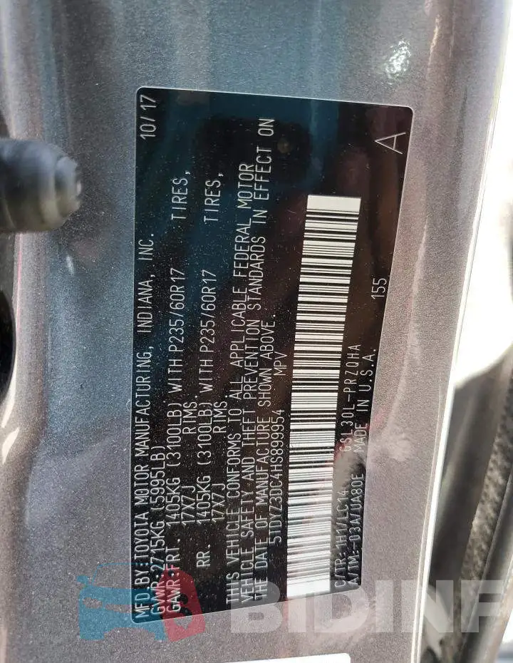 5TDYZ3DC4HS899954 Photo# 13