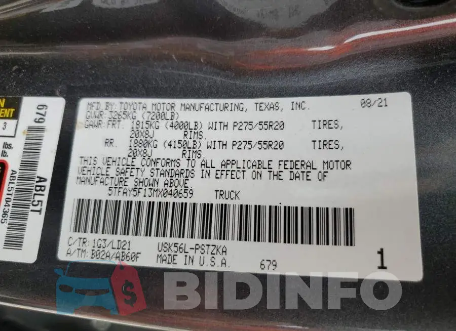 5TFAY5F13MX040659 Photo# 12