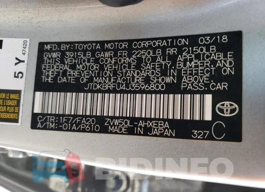 JTDKBRFU4J3596800 Photo# 12