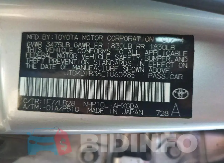 JTDKDTB36E1060985 Photo# 12