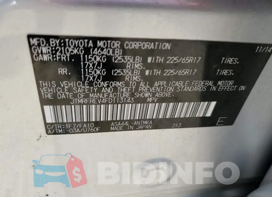 JTMRFREV4FD113143 Photo# 12