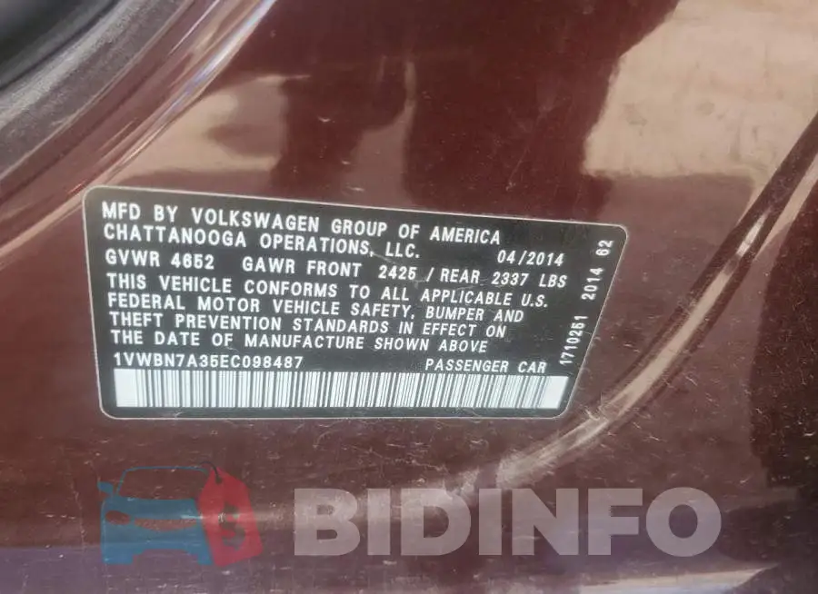 1VWBN7A35EC098487 Photo# 12