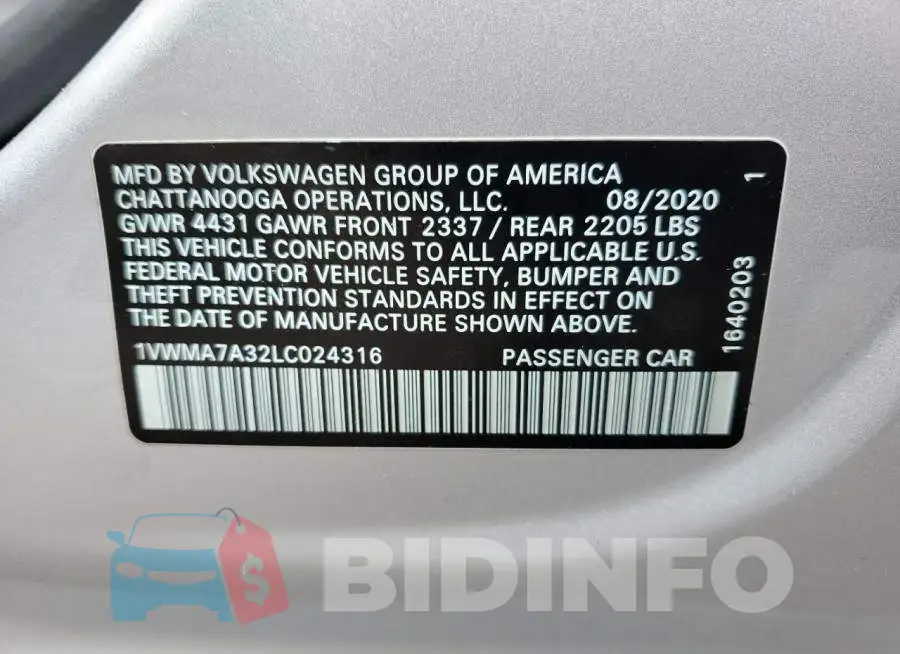 1VWMA7A32LC024316 Photo# 12