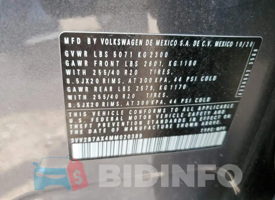 3VV2B7AX4MM020389 Photo# 12