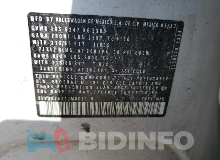 3VV3B7AX1JM001119 Photo# 13