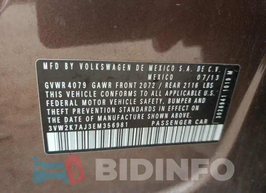 3VW2K7AJ3EM356981 Photo# 12