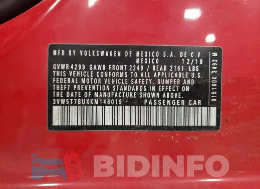 3VW5T7BUXKM146019 Photo# 13